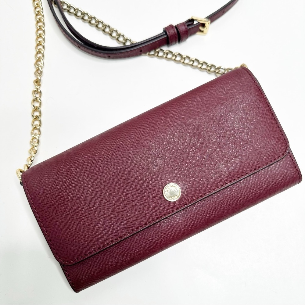 Michael Kors Saffiano Leather Chain Wallet Crossbody Burgundy